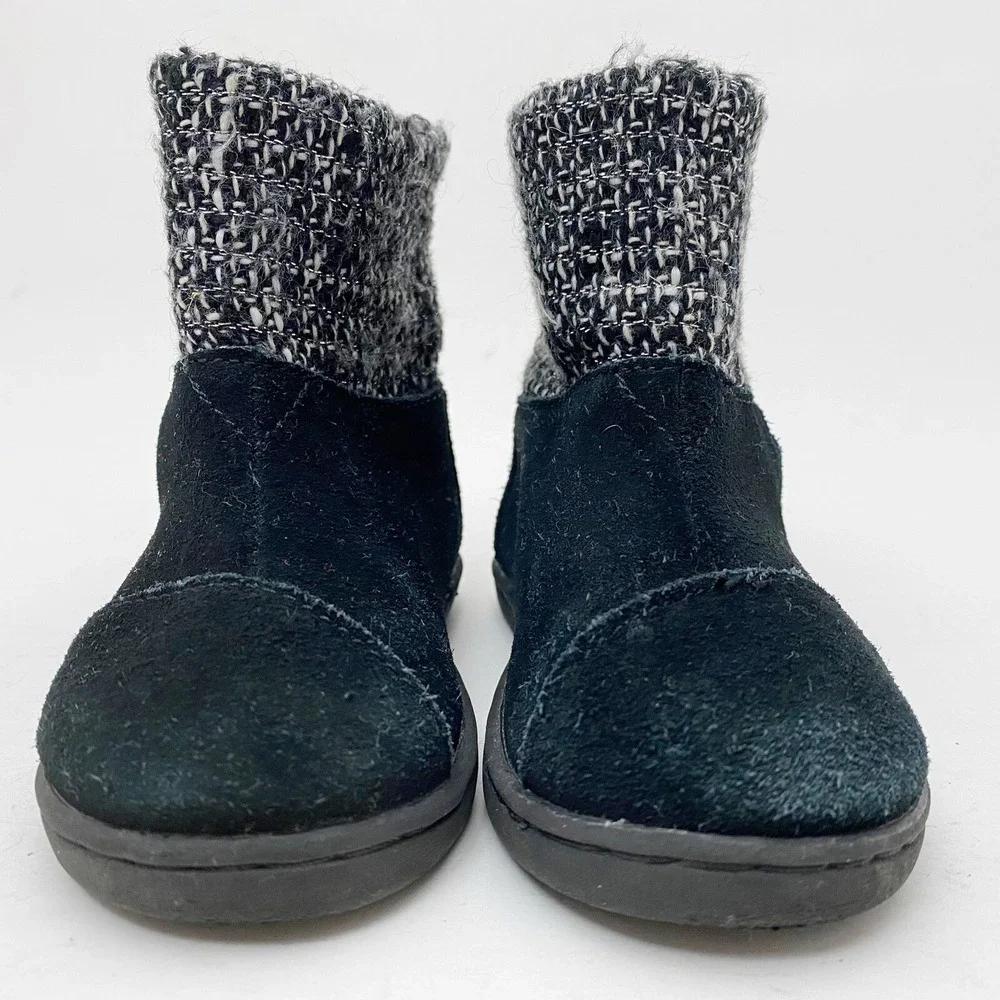 TOMS Nepal Suede Woven Knit Textile‎ Mid Calf Boot Toddler Girls 5 Black White
